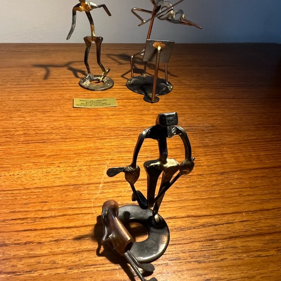 Set Of 3 Scrap Metal Handcrafted Vintage Sculptures Golf Violin Skater Mcm - Picture 7 of 8